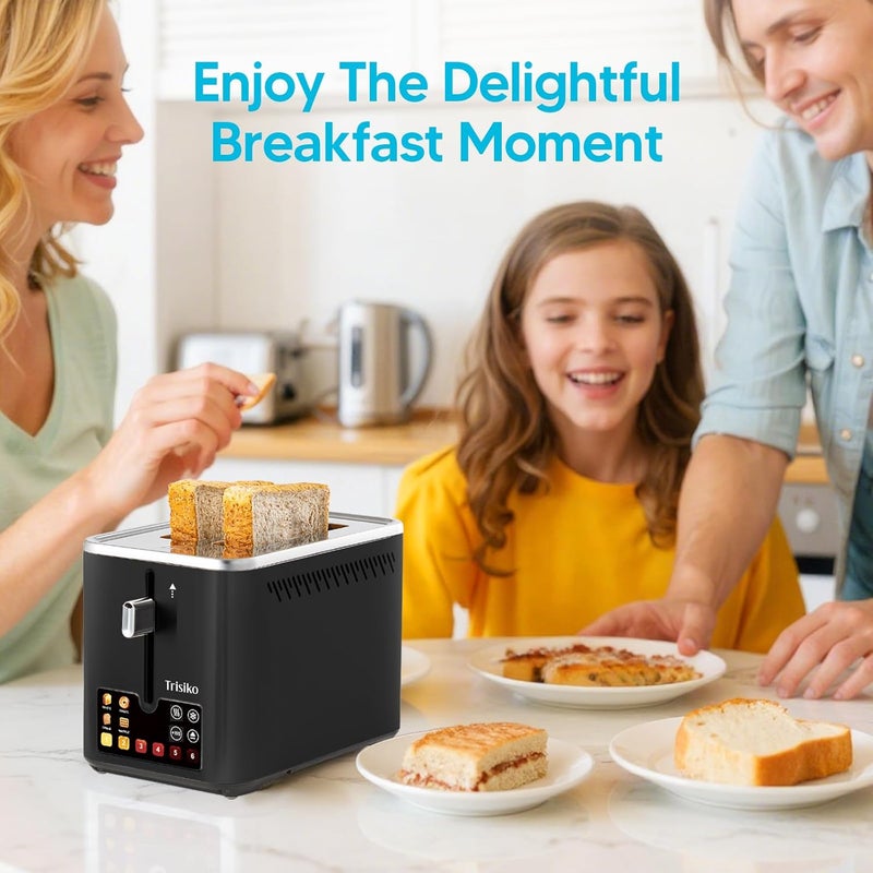 Trisiko ® Touch Screen Toaster 2 Slice,Smart Toaster with Digital Timer, 1.38" Extra-Wide Slots for Bread& Bagel,with Reheat, Defrost, Cancel, +15s Boost, Great for Home, Office, Dorm (Black) - Image 2